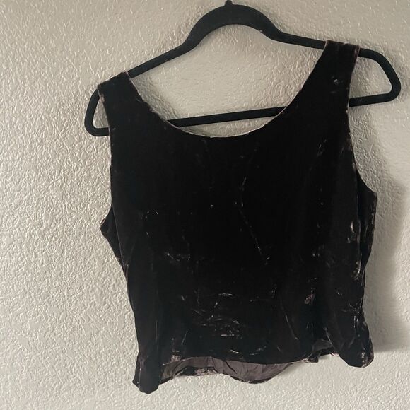 Albert Nipon Evening Tank Womens 8 Brown Crushed Velvet Crop Holiday Event Party - Picture 2 of 9